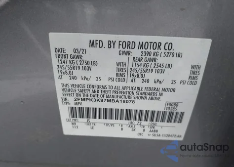 2021 Ford Edge Titanium z USA, uszkodzony, nr VIN 2FMPK3K97MBA18078